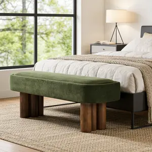Indoor Green Fabric Dining Bench with Walnut Color Legs, 51.57'L Upholstered Seating for Kitchen, Dining Room and Living Space,250lbs Capacity
