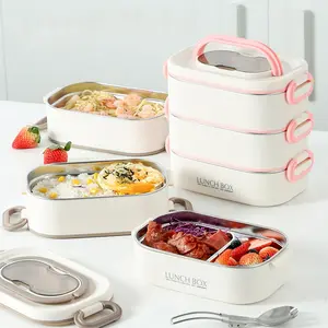 1pc 304 stainless steel lunch box, portable, multi-layer square lunch box with rice, insulated lunch box, leak-proof lunch box, Insulated bento box, portable large-capacity lunch box for office workers and students