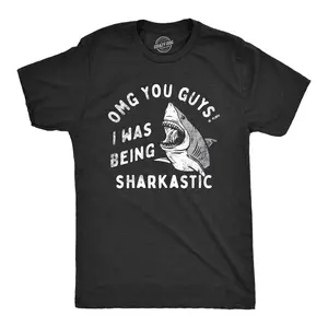 Mens OMG You Guys I Was Being Sharkastic T Shirt Funny Sarcastic Shark Lovers Joke Tee for Guys Mens Funny T Shirts Cool Vintage Fashion T-Shirt Gift Classic Menswear Shark Apparel for Men Funny Sarcastic Short Black -