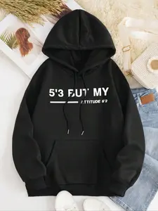 Women's Letter Print Drop Shoulder Drawstring Hoodie, Fashion Casual Kangaroo Pocket Hooded Sweatshirt for Daily Holiday Outdoor Wear, Women Clothes for Fall & Winter, Drawstring Pocket Hoodies