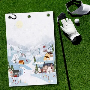 Winter Village Golf Towel Quick-Dry Golf Towels Accessory with Hooks Premium and Durable Polyester Golf Towels for Golf Bags Ideal for Golfers Great Gift for Christmas Holidays Golf Accessories