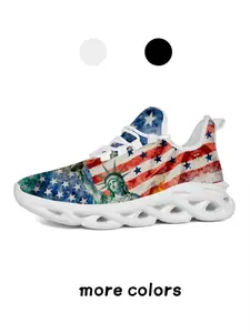 1 Pair Unisex Casual Sports Shoes, Lightweight Breathable Non-Slip Platform Shock-Absorbing, Ideal for Daily Outdoor Wear, Statue of Liberty Watercolor Flag Print