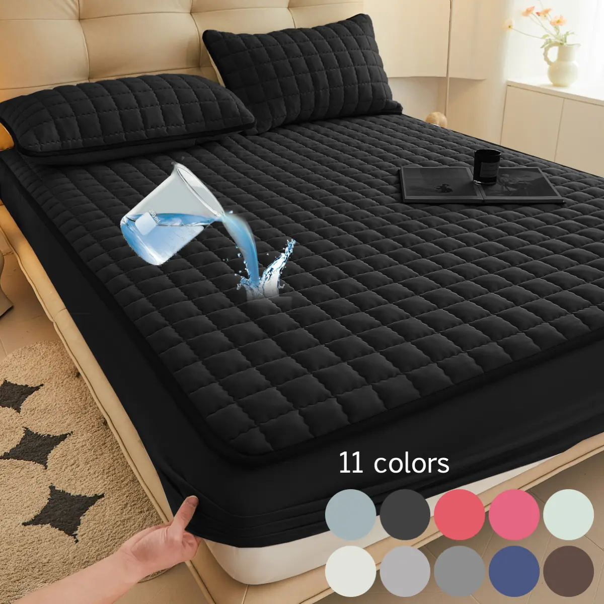 1pc solid color waterproof mattress cover mattress cover Soft, comfortable and breathable mattress protector Suitable for bedrooms, guest rooms, schools and families with children, pets or the elderly hotel mattress protection waterproof  bed  sheet