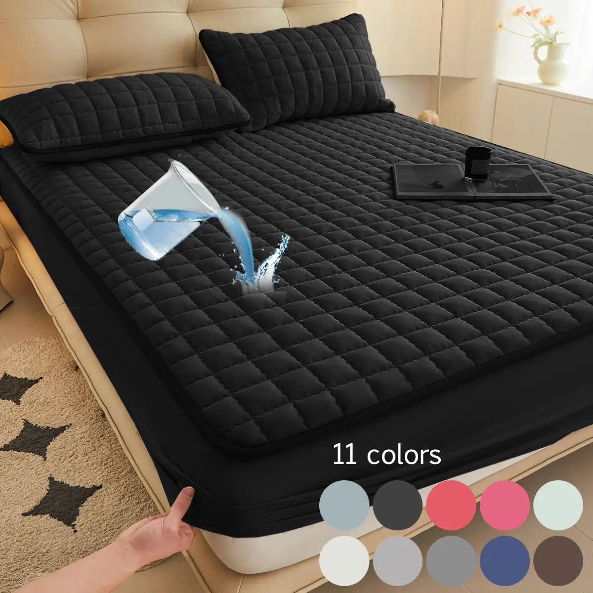 1pc solid color waterproof mattress cover mattress cover Soft, comfortable and breathable mattress protector Suitable for bedrooms, guest rooms, schoo