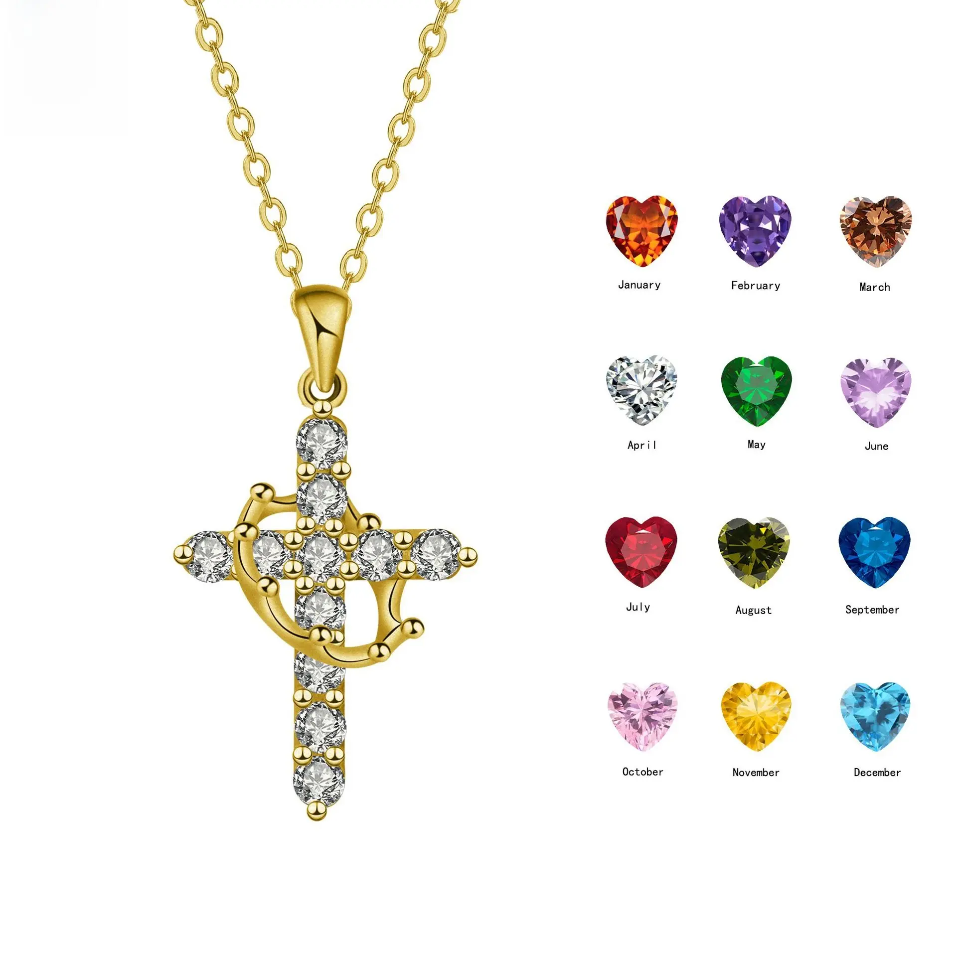 Birthstone Cross Necklace – Personal Faith, Good Luck, and Prosperity for Every Month necklace with purpose hip pop jewelry elegant everyday jewelry Fashionable Collarbone Chain Necklace necklace hip hop jewelry necklace gif