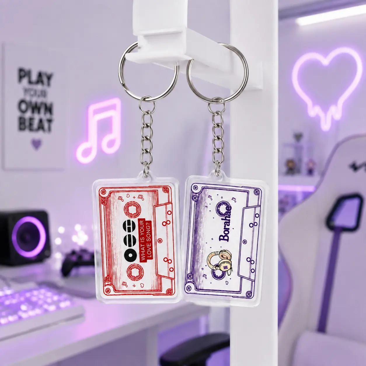 Arirang Cassette Acrylic Keychain, Double-Sided "What's Your Love Song?" Charm, Army-inspired freebies
