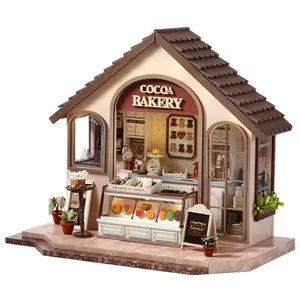 Cocoa Bakery Shop Design DIY Wooden Book Nook Kit, DIY Wooden Puzzle, 3D Desktop Decoration Ornament, DIY Model Kit,