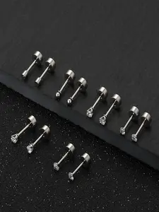 24 Pairs Stud Earrings Set Minimalist And Versatile 20G Hypoallergenic Stainless Steel Multi-Design (Ball, CZ, Flat Top) For Women Men Daily Wear Party Gift Studs Earrings