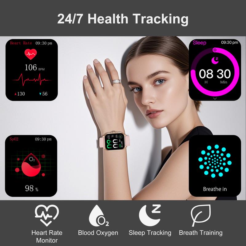 WSQ Smart Watches for Women & Men IP68 2.04 HD Touch Screen Fitness Tracker with ChatGPT AI Voice 3 Bands Step Counter Heart Rate Sleep Monitor Bluetooth GPS Wi-Fi Compatible Android iOS Multifunction Wearable Black