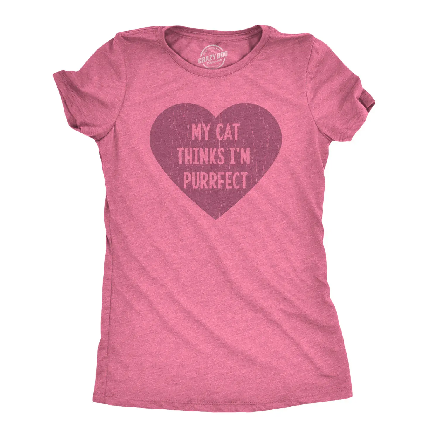 Womens My Cat Thinks I'm Purrfect T Shirt Funny Kitty Valentine Tee Funny Womens T Shirts Cute Vintage Fashion Casual Ladies T-Shirt Gift Love Tops for Women Funny Cat Top Women's Novelty Tees Pink