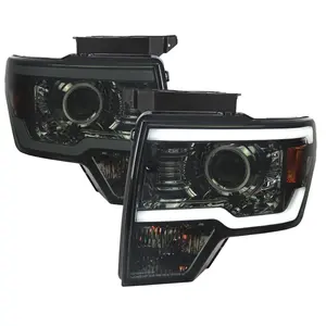2009-2014 Ford F-150 LED Strip Projector Headlights (Chrome Housing/Smoked Lens)