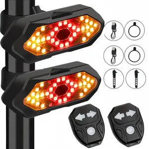 USB Rechargeable Bicycle Rear Light with Remote Control, Turn Signals, Waterproof Safety Warning & Bike Alarm for Night Riding Clip Device Durable Wireless
