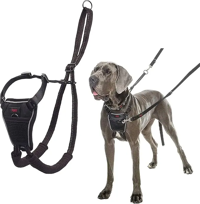 HALTI No Pull Harness - Lightweight Adjustable Dog Training Harness for Large Dogs (Size L), Black, Reflective Design, Easy to Use