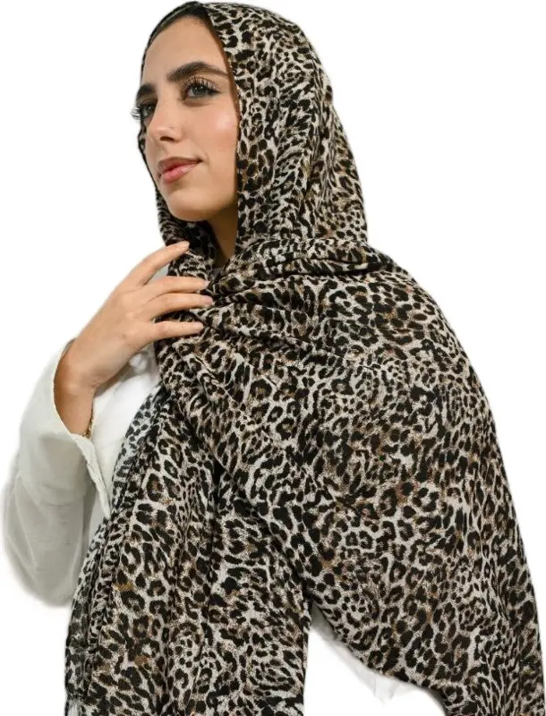1pc Women's Leopard Print Hijab Fashion Modal Scarf, Suitable For Daily Wear