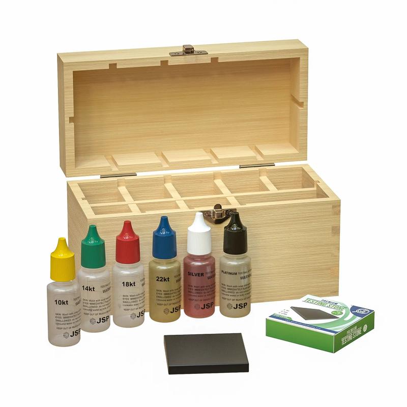 Professional Gold Silver Platinum Jewelry Testing Kit with 6 Solutions 10Kt 14Kt 18Kt 22Kt Silver Platinum GTE Test Stone & Bamboo Box