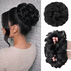 Large Messy Bun Hair Piece Wavy Curly Scrunchies Synthetic Chignon Ponytail Hair Extensions Thick Updo Hairpieces for Women quick style plate natural fluffy hair bun