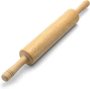 Classic Wood Rolling Pin, 18-Inch Hardwood Dough Roller for Baking Pizza, Pies, Pastry and Cookies, Ergonomic Handles, Kitchen Essential