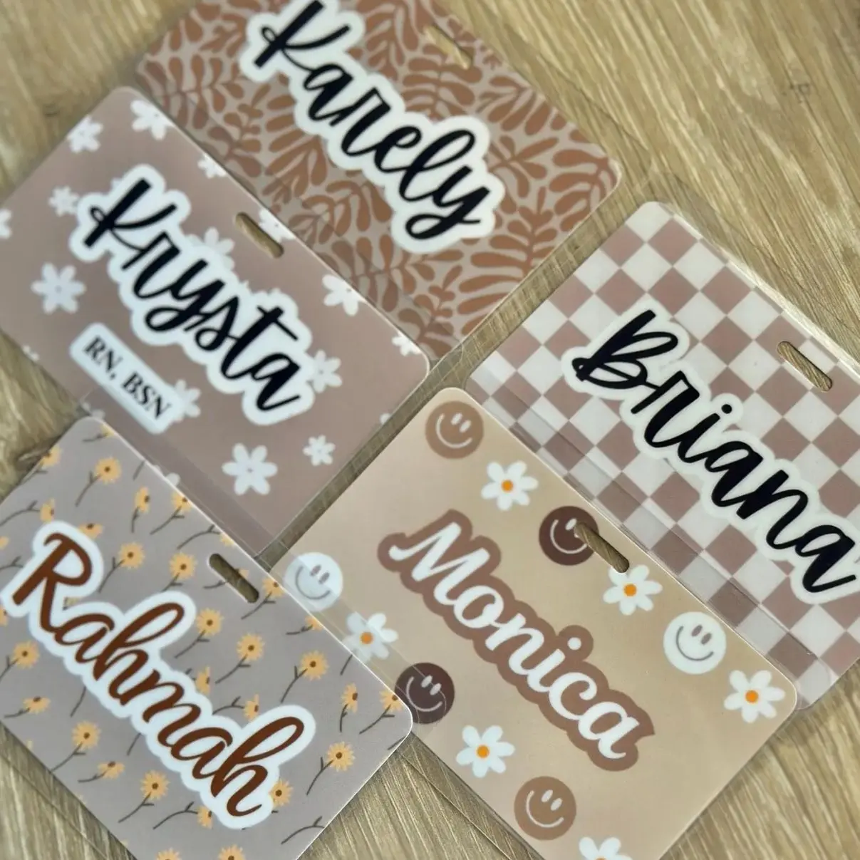 Custom Nurse Badge Name Tag neutral colors / Badge Buddy/ Badge Reel Name Card/ Badge Back/ Custom Nurse Gift/ laminated badge back Cute gift