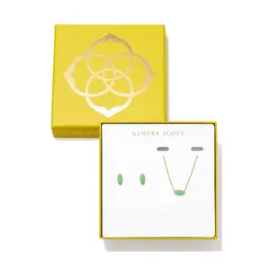 Kendra Scott Emma Metal Framed Pendant Necklace And Stud Earrings - Gold/Sea Green Quartzite
