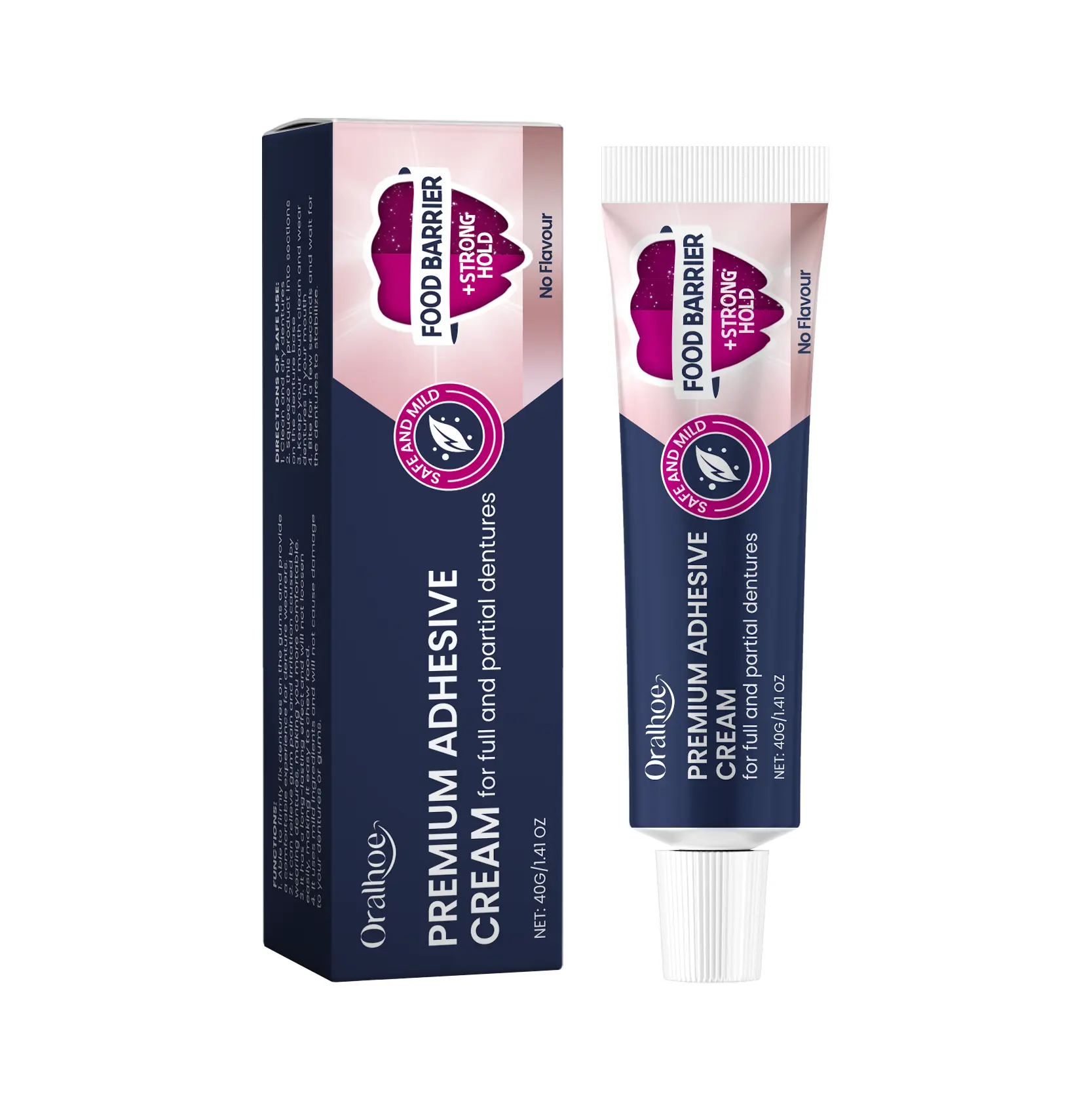 Denture Adhesive Cream for a Strong, Secure Hold | Safe Formula Creates a Food Particle Barrier for Full and Partial Dentures, Food Particles, Mild Formula, Oral