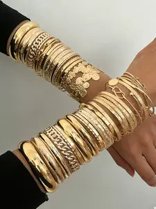 Vintage Elegant Women's Bracelet Set, Multilayered Stacking Bracelet Bangles, Wavy Cuff Bangle, Floral Wave Hollow Knot Stripe Print Heart Smooth Multi-Element Design, Daily Party Wedding Holiday Gift