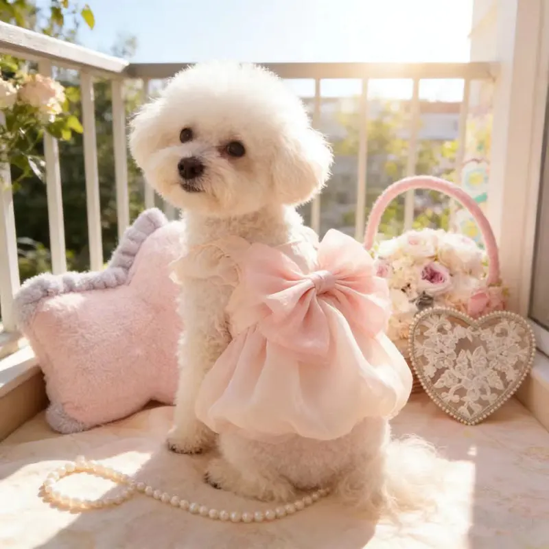 Small Dog & Cat Princess 1-Piece Outfits - Summer Thin Breathable Fabric, Shimmer Bow, Puffy Tutu Skirt, Cute Costume, Comfortable Wear
