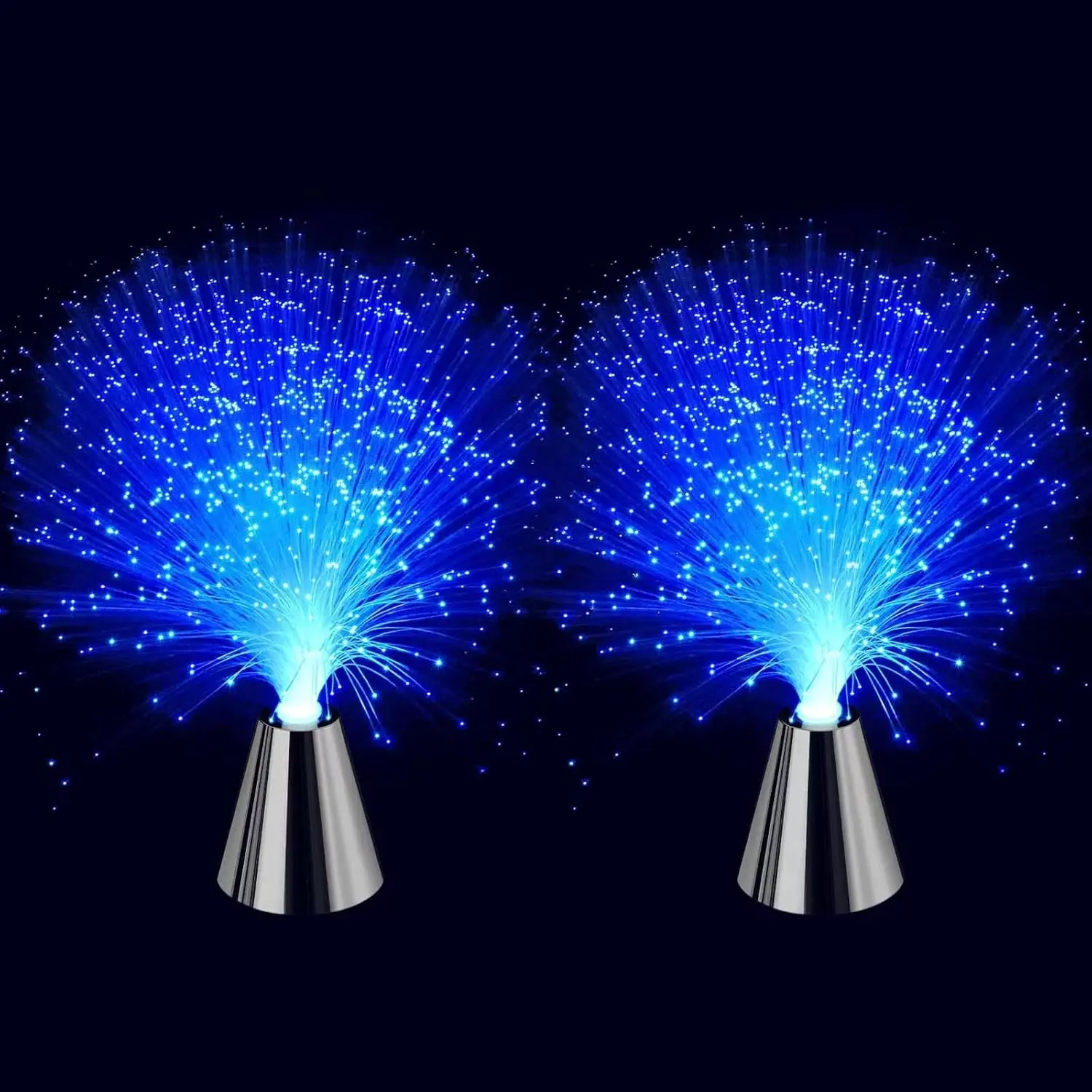 2-Pack Fiber Optic Cable Lights - Multichrome Novelty Lighting with Cone Base, LED Color-Changing Calming Mood Night Lights, Fiber Optic Cable Light