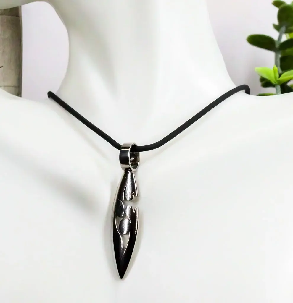 Ebros Jewelry Tribal Surfboard Medallion Pendant Necklace, 0.5" Wide, 1.75" High, Made of SS316 Stainless Steel, No Extra Decorations