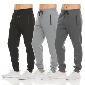 Menswear Plain Stylish Athletic Normal Type Elastic Fabric Fleece Lined Slim Fit Casual Tech Jogger Sweatpants Zipper Pockets Clothes Mid Waist Track pants Black Inseam Length Machine Washable All Seasons