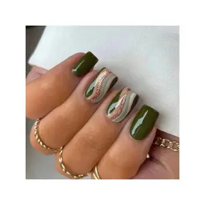 24pcs Military Western Glitter Wave Press-On Nails, Reusable Simple Unique Design, Daily Party Date Nail Art, Easy Apply False Nails, Transferable Nail Art