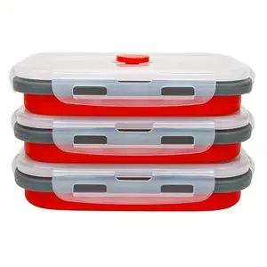 3 Pack Collapsible Silicone Food Storage Containers with Airtight Lids Foldable Lunch Boxes 16.91oz BPA Free for Kitchen Organization