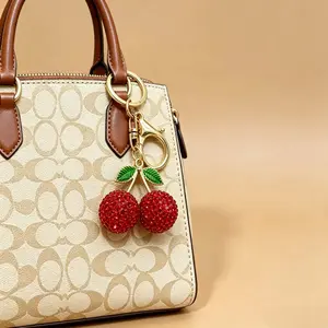 2 Pcs Cute Cherry Keychain Set, Rhinestone Bag Charm, Sparkling Crystal Handbag Accessory, Perfect for Women & Girls, Party & Daily Use