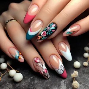 Flower Pattern Fake Nails with Nail File & Tape, Removable False Nails for Women Girls Nail Art, Effortless Press on Nails Manicure Set