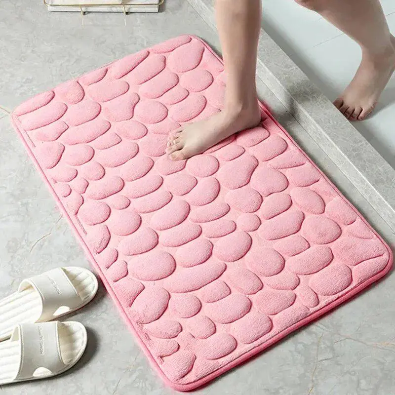 Embossed Pebble Bathroom Mat - Anti-Slip Grip Bath Rug Accessory for Bathtub, Shower, Everyday Modern Home Use