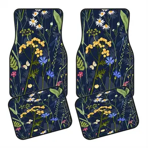 4pcs Natural Floral Car Floor Mats, Non-Slip Polyester, Durable Absorbent, Easy to Clean, Suitable for Trucks Vans Suvs Front Rear Seats