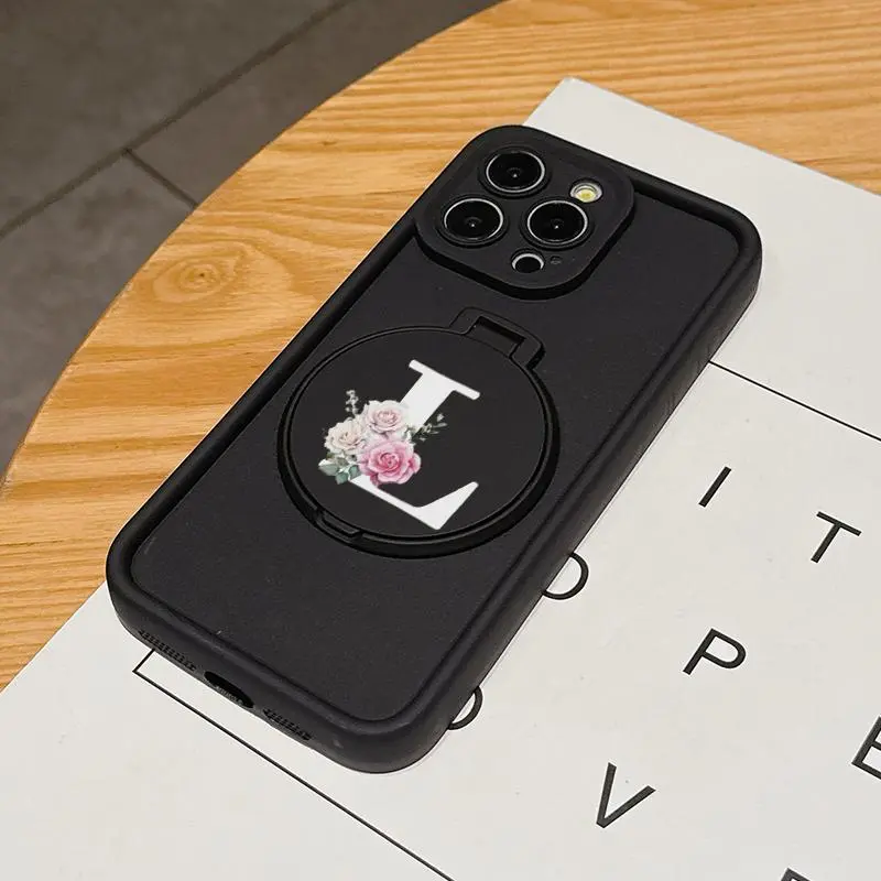Two Piece Set: L Letter High Bamboo and Floral Makeup Mirror with Mountable Function, TPU Shockproof Protective Case for iPhone 6/7/8/X/XS/XR/XS Max/11/12/13/14/15/16 Pro Max
