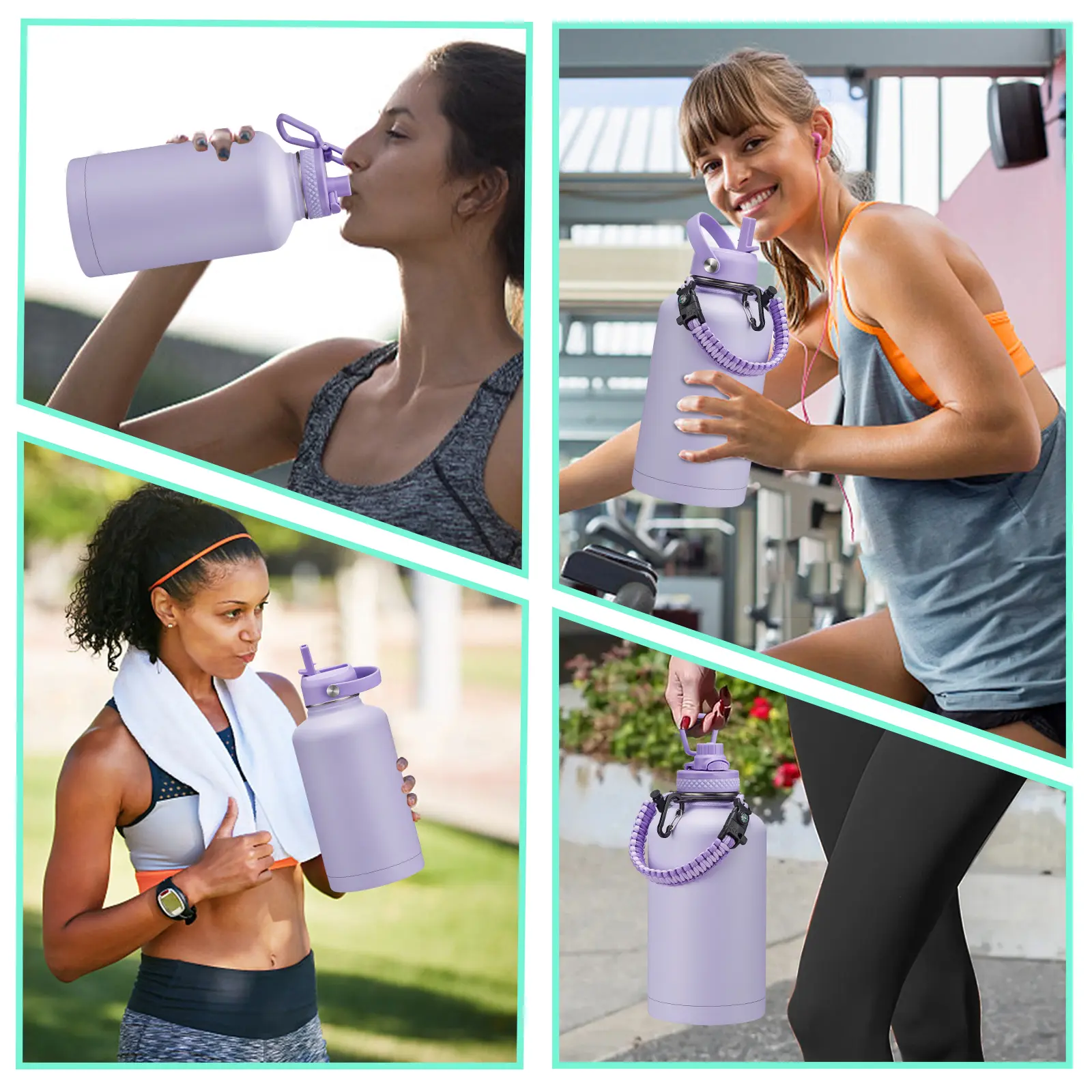 Gallon Water Bottle Insulated - 32/40/64/87/128 oz Water Bottles with  Carrying Sleeve, Paracord Handle, Straw Spout Lid, Leak-proof Metal Water  Jug for Workout Sport Hiking Gym, Purple Big Flask - TikTok Shop