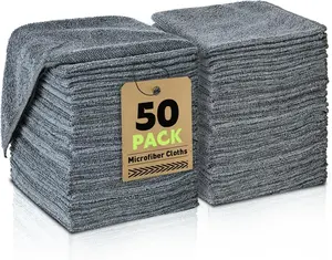 Microfiber Cleaning Cloths Bulk-50 Pack, Gray Microfiber Towels for Cars, Ultra Absorbent Microfiber Towel Weave Grime & Liquid for Streak-Free Mirror
