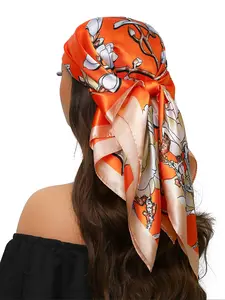 Fashion Print Silk Scarf Travel Shawl Luxury Square Towel for Women 90x90cm Wrap Headscarf New 35.4inch Headscarf