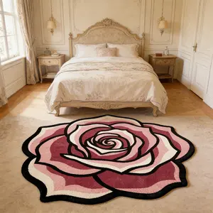 Artistic Rose Flower Bedside Carpet, Luxurious Trendy Living Room Rug, Plush Comfortable Mat for Coffee Table, Sofa, Tea Table, Wardrobe, Floral Pattern Rug