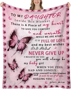 Daughter Blanket from Mom, Daughter Gifts from Mom, Daughters Gifts,  for Daughters Birthday, Graduation, Christmas, Pink Butterfly Throw Blanket, 60"x50"