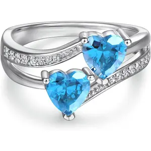 Silver Tone Dual Heart Shaped zircon Finger Ring for Women for Valentine's Day Anniversary Wedding