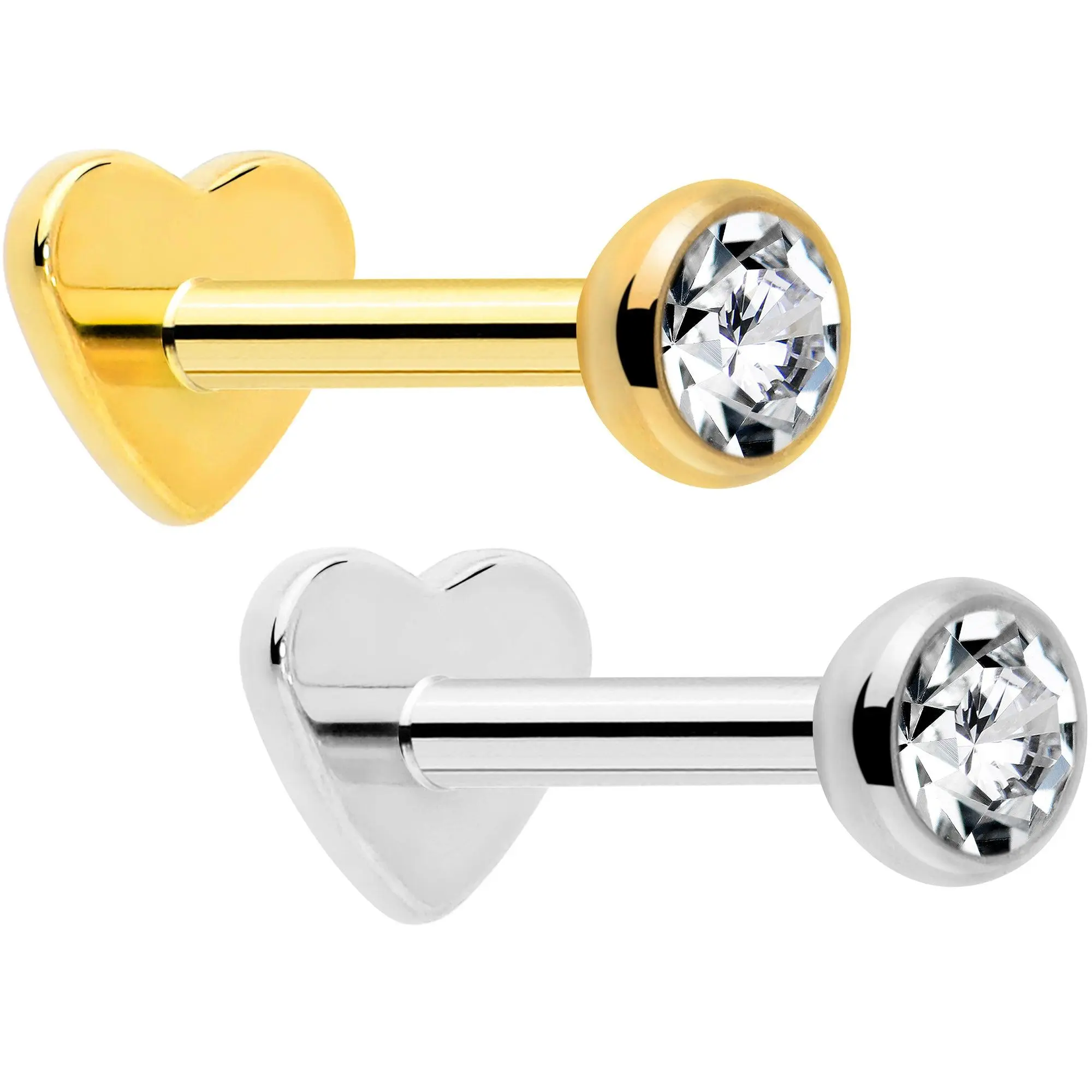 18G Gem Implant Titanium Reversible Threadless Heart Flat Back Earring 18G Gem Implant Titanium Reversible Threadless Heart Flat Back Earring