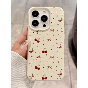 A cherry bow pattern TPU leather-textured elegant full-body protective phone case, suitable for iPhone 17/16/15/14/13/12/11/X/XS/XS Max. It makes a great gift for friends, family, or yourself.