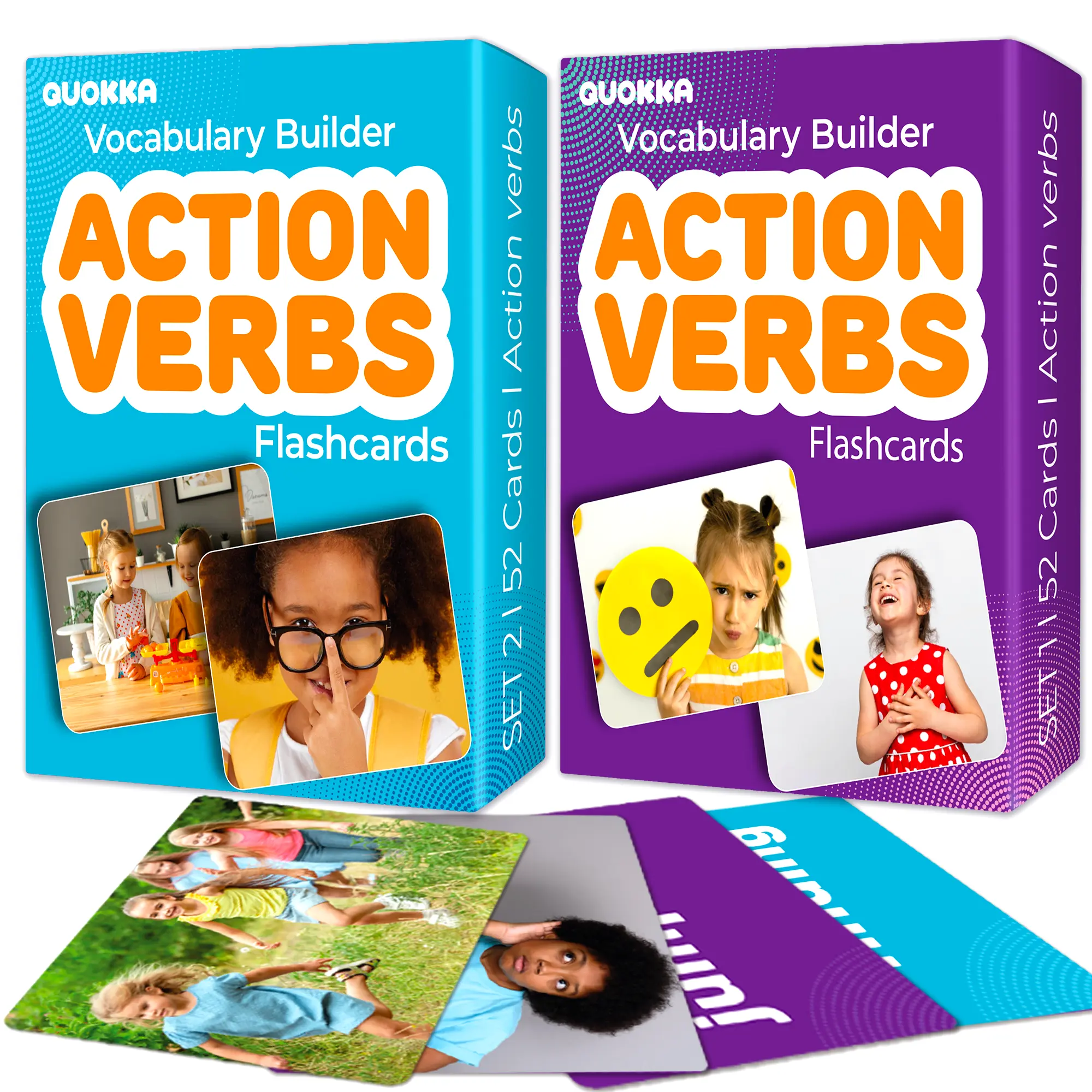 QUOKKA 104 Action Verbs Flashcards - Speech Therapy Tool, Educational Interactive Learning Resource for 5-8 Year Old Kids with Realistic Pictures, Vibrant Designs