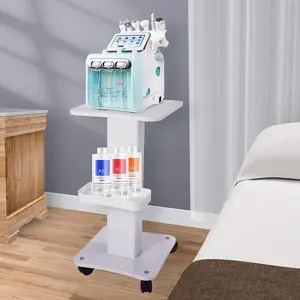 Esthetician Machine Stand with Wheels, 220 lbs Capacity Beauty Salon Rolling Trolley Cart with 2 Locking Casters, Iron Spa Equipment Cart for Facial & RF Devices, White
