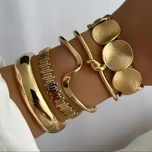 5-Piece Fashionable Multifunctional Irregular Geometric Wave Knot Bracelet Set for Daily Wear & Holiday Gifts Trendy Jewelry