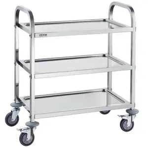 VEVORStainless Steel Cart, 3 LayersLab Utility Cart400 lbs Weight Capacity, Medical Cartwith Lockable Universal Wheels, for Lab, Clinic, Kitchen, Salon