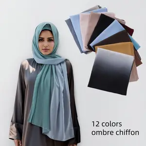 High Quality Dubai Muslim Women Pearl Chiffon Gradient Hijab Shawl