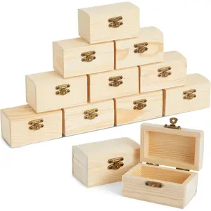 Shower Decorations Mini Unfinished Wooden Treasure Boxes - 3.5 x 2.2 x 2 In, Brown, Pack of 12, Chest Style - Wooden Treasure Chest to  & Party Favors